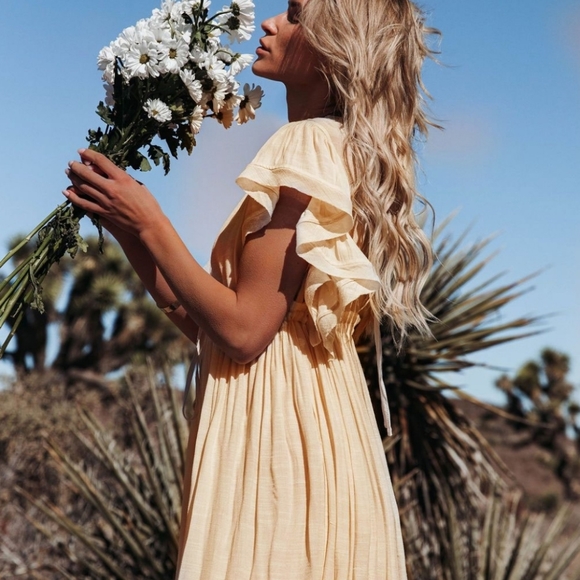 New Gauzy Cover Up Maxi Dress Button Front Deep Plunge Beige Ivory - Picture 8 of 10